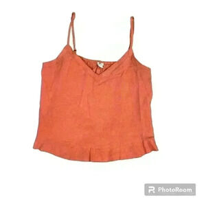 Aerie Linen Spaghetti Strap Flowy Cropped Tank Blouse Size Medium V-Neck Ruffle